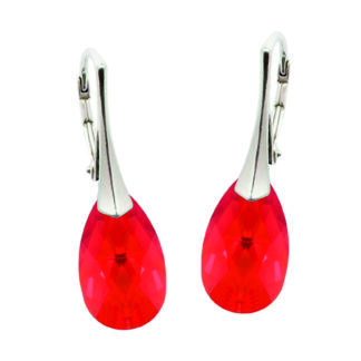 Ezüst fülbevaló piros Swarovski kristály cseppel
