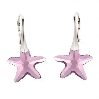 Halvány rózsaszín tengeri csillag Swarovski kristály ezüst fülbevaló