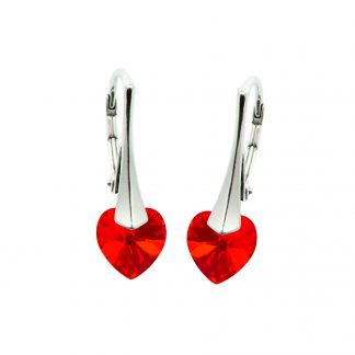 Piros Swarovski kristályos szív ezüst fülbevaló